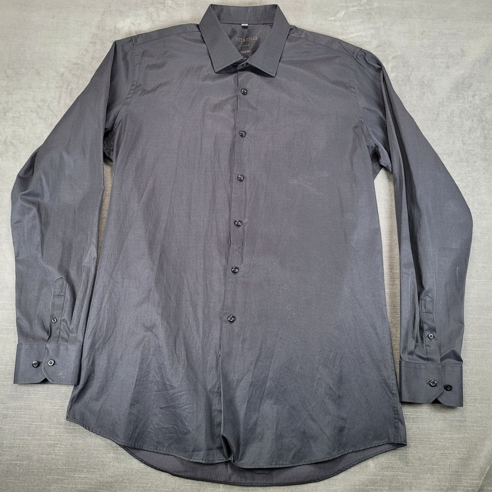 Vitarelli Italy Mens Slim Fit Dress Shirt Black Long Sleeve‎ 17.5 36/37